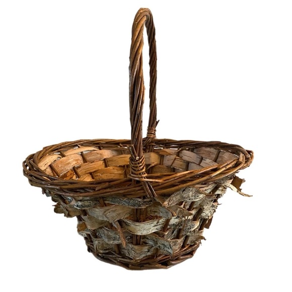 Woven Wicker Birch Bark Basket Country Farmhouse Lodge Cabin Decor Rustic 99 Tag - Picture 3 of 5